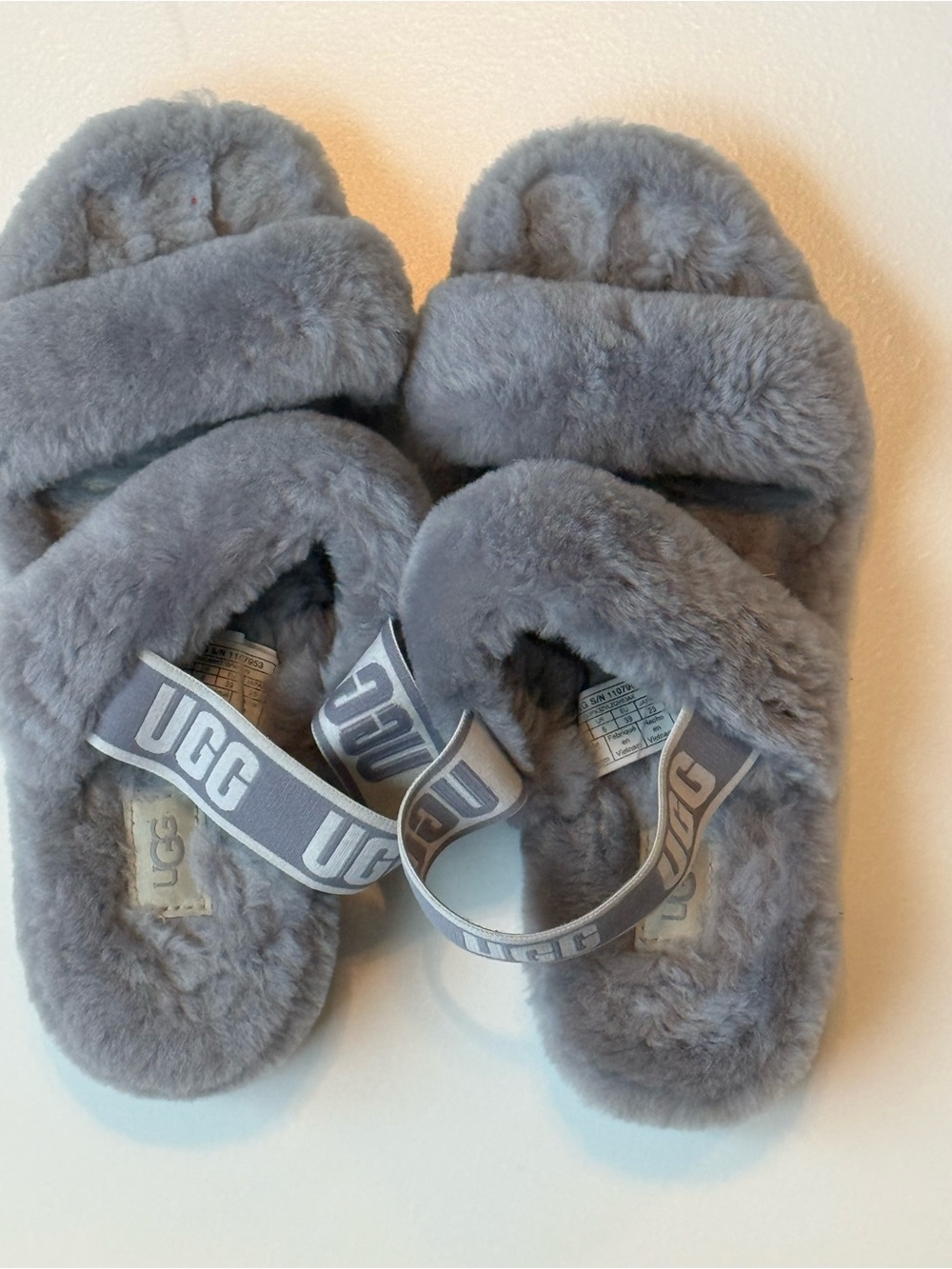 UGG Light Gray Plush Slide Slippers - Picture 3 of 5